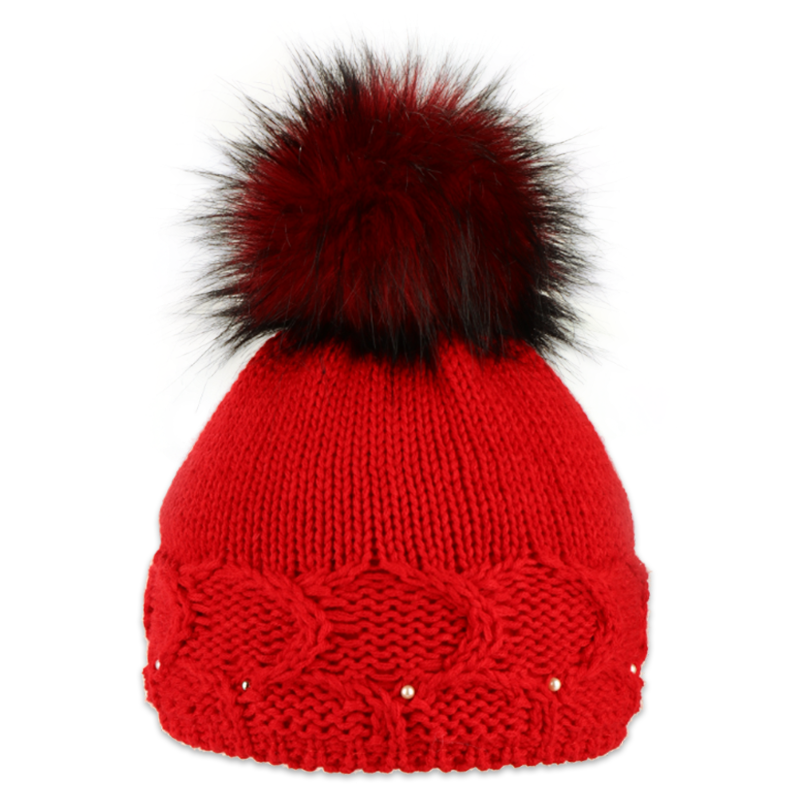 Dámská čepice s kožešinovou bambulí 