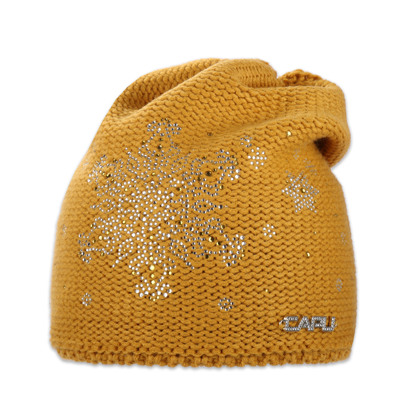 Dámská zimní přepadlá čepice – zateplená flízem, s kamínky, vločka