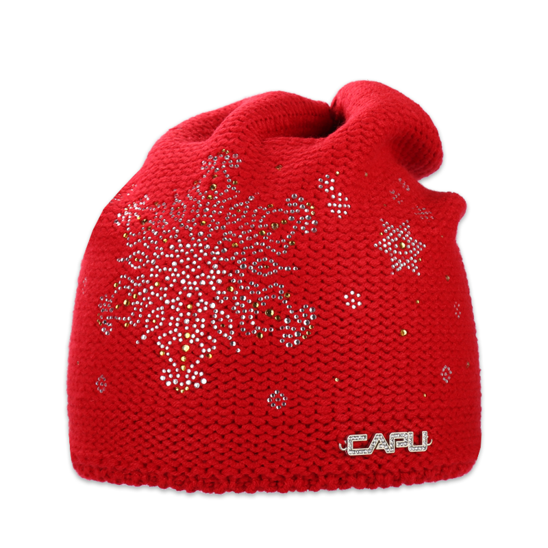 Dámská zimní přepadlá čepice – zateplená flízem, s kamínky, vločka