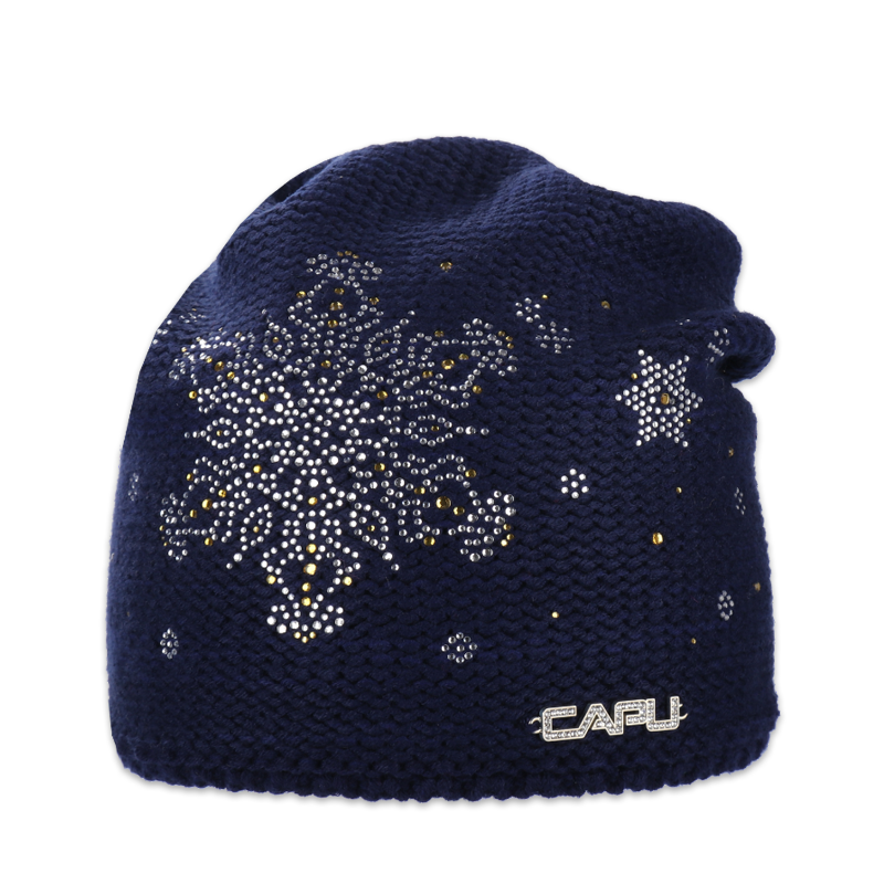 Dámská zimní přepadlá čepice – zateplená flízem, s kamínky, vločka