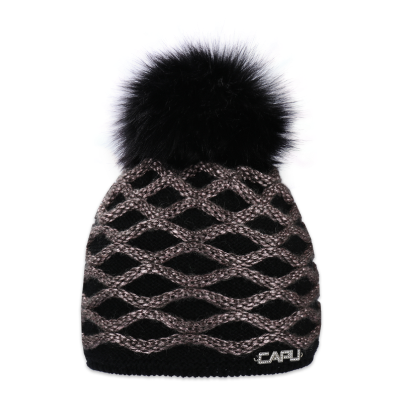 Dámská čepice s černou kožešinovou bambulí 