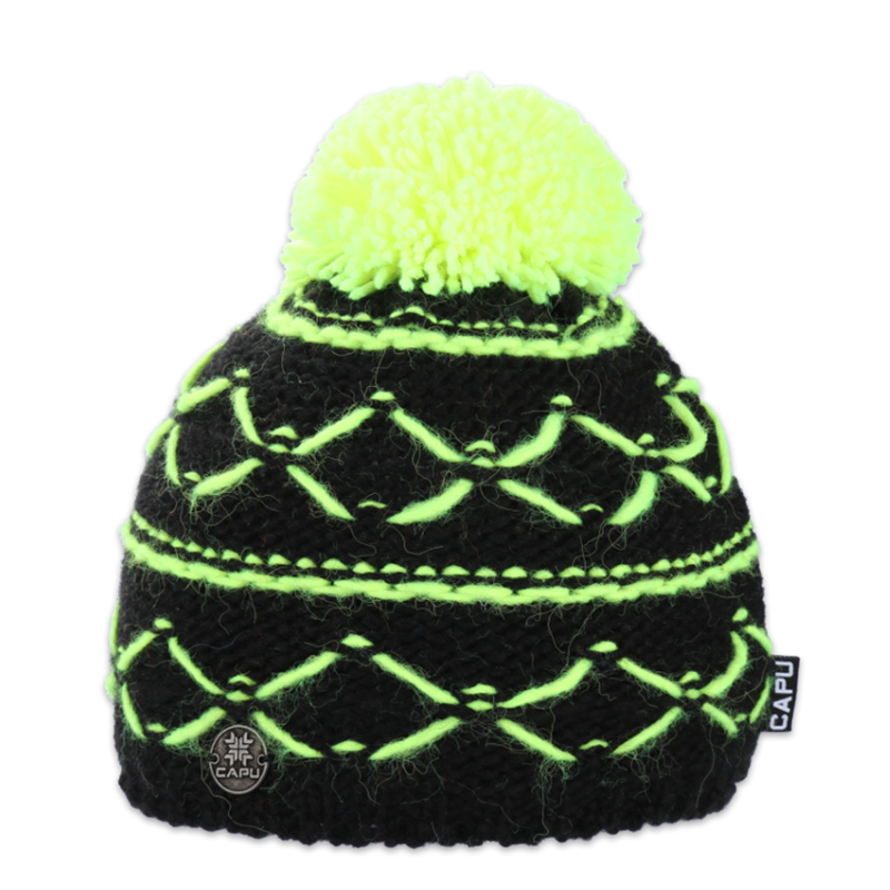 Dětská zimní pletená čepice sportovní chlapecká dívčí – zateplená flízem, bambule, ovčí vlna