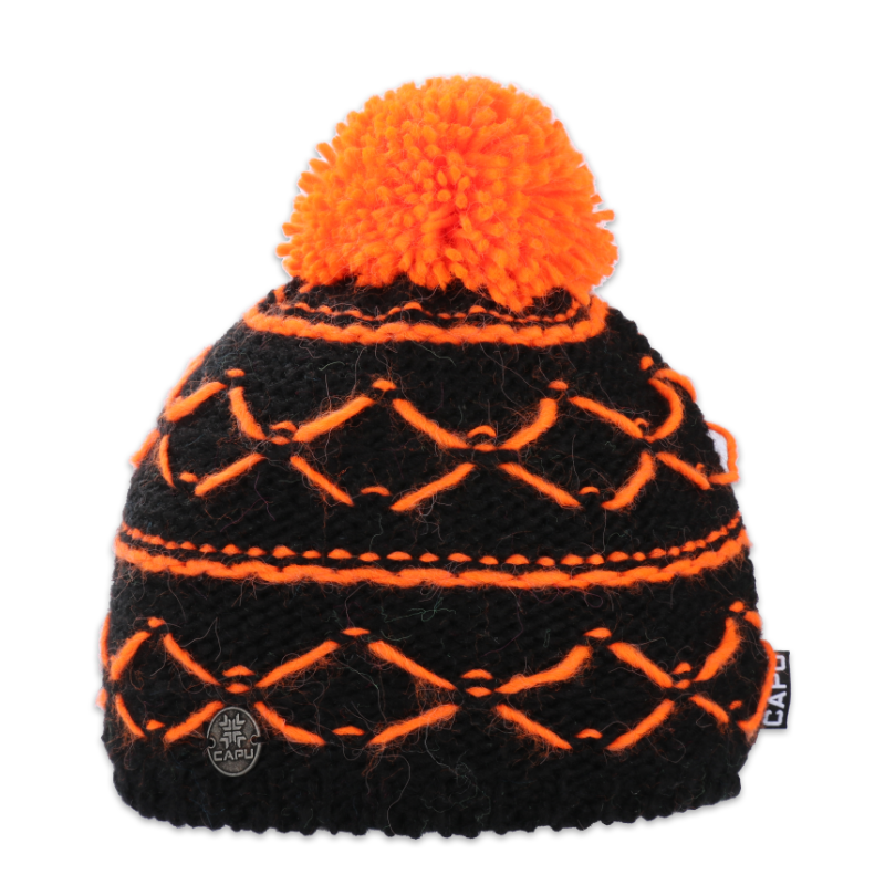 Dětská zimní pletená čepice sportovní chlapecká dívčí – zateplená flízem, bambule, ovčí vlna