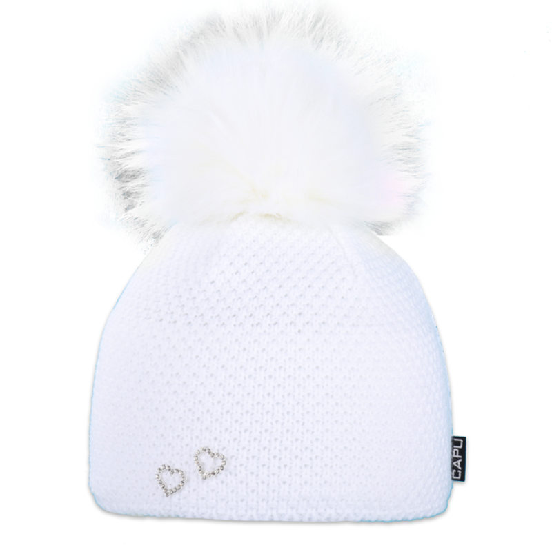 Dětská čepice s kožešinovou bambulí a ozdobou