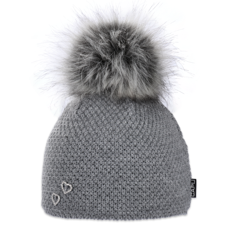 Dětská čepice s kožešinovou bambulí a ozdobou