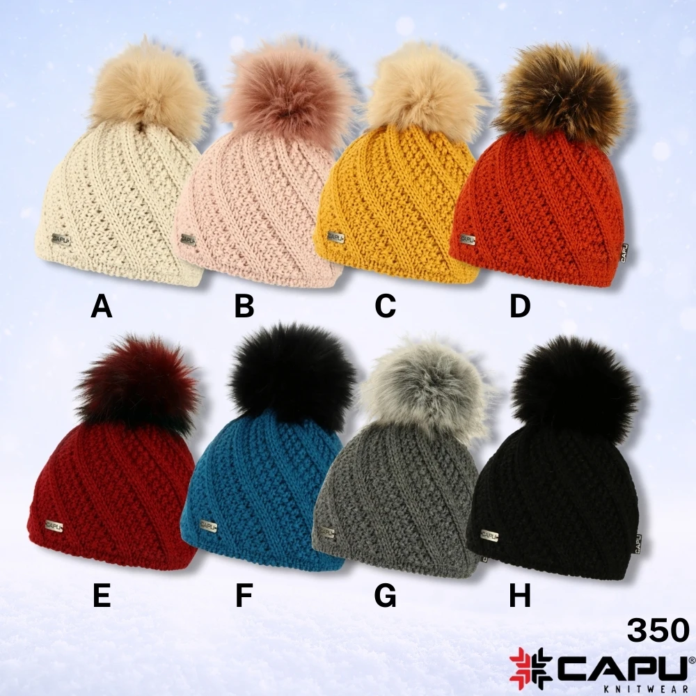 Dámská zimní pletená čepice s kožešinovou bambulí – zateplená flízem