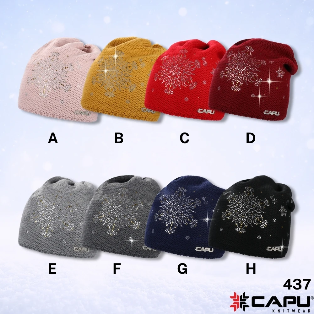 Dámská zimní přepadlá čepice – zateplená flízem, s kamínky, vločka