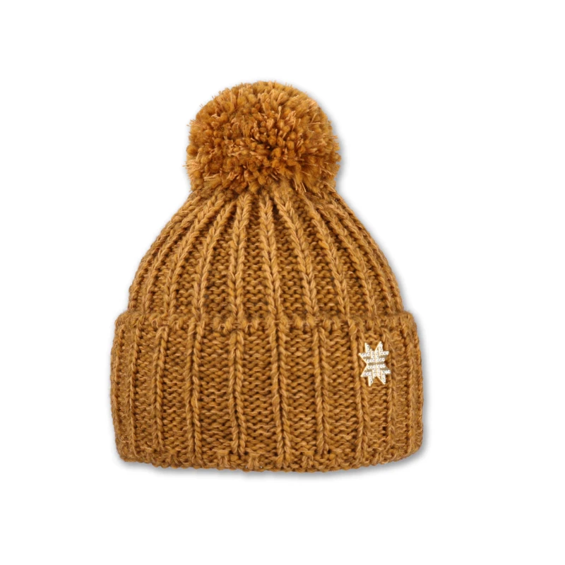 Dámská čepice s akrylovou bambulí - okrová