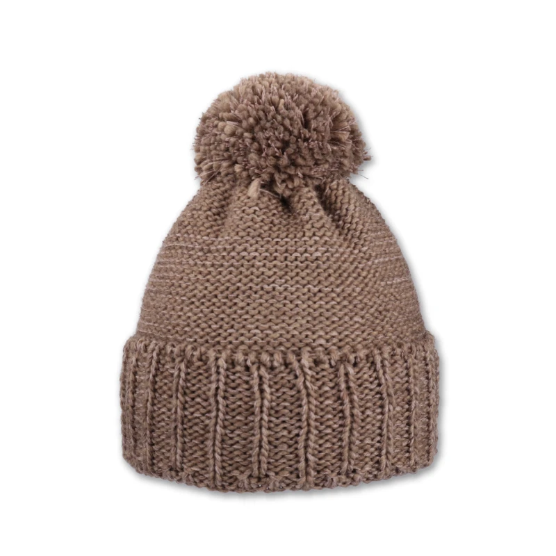 Dámská čepice s akrylovou bambulí - hnědá