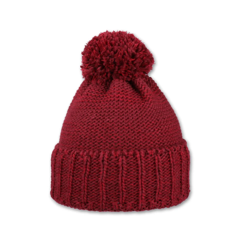 Dámská čepice s akrylovou bambulí - hnědá