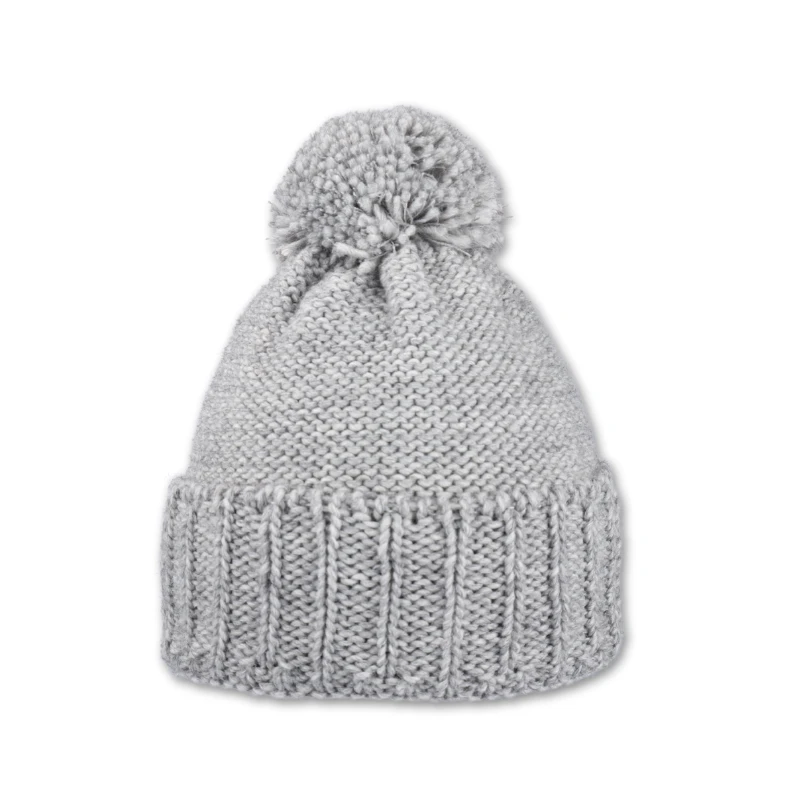 Dámská čepice s akrylovou bambulí - hnědá