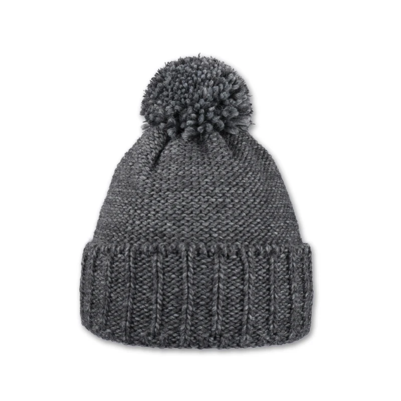 Dámská čepice s akrylovou bambulí - hnědá