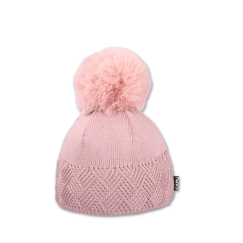 Dámská čepice s kožešinovou bambulí - světle šedá