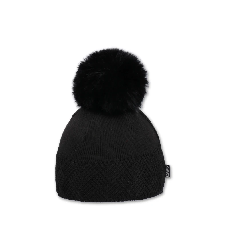 Dámská čepice s kožešinovou bambulí - světle šedá