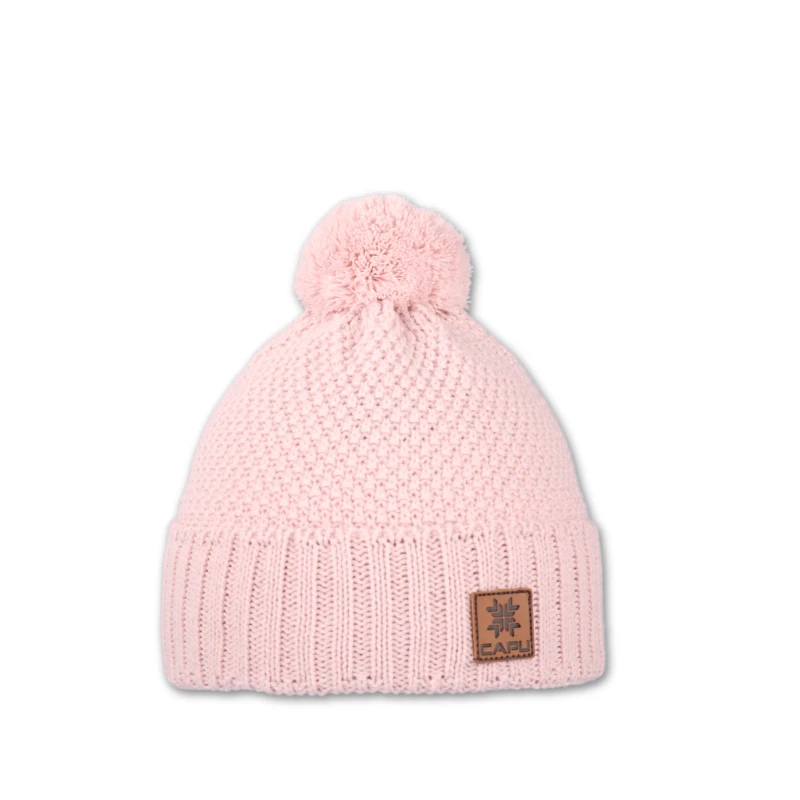Dětská čepice s akrylovou bambulí - neonová růžová