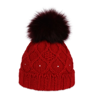 Dámská čepice s kožešinovou bambulí 