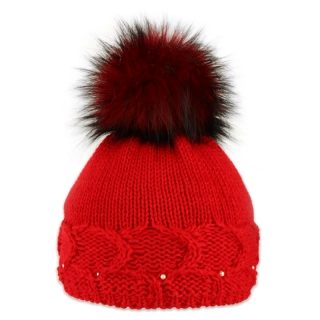 Dámská čepice s kožešinovou bambulí 