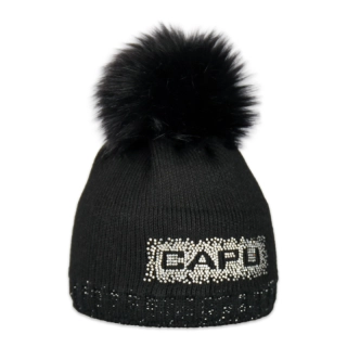 Dámská zimní pletená čepice s kožešinovou bambulí – zateplená flízem, s kamínky