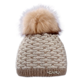 Dámská zimní pletená čepice s kožešinovou bambulí – zateplená flízem