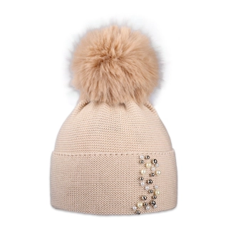 Dámská čepice s kožešinovou bambulí 