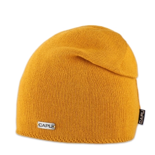 Dámská čepice přepadlá žlutá písková okrová