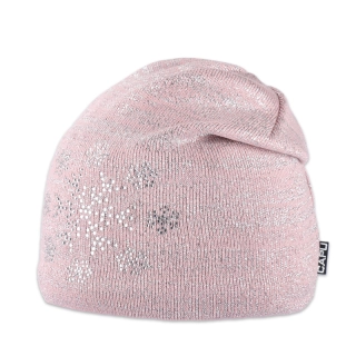 Dámská zimní přepadlá čepice – zateplená flízem, lurex, s kamínky, vločka