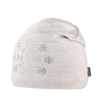 Dámská čepice přepadlá s vločkami z kamínků béžová