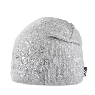Dámská čepice přepadlá s vločkami z kamínků světle šedá