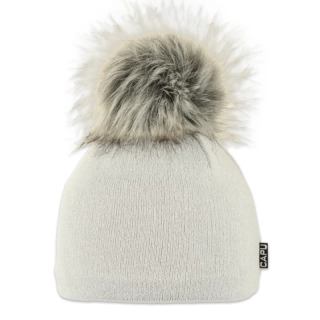 Dámská čepice s kožešinovou bambulí světle šedá