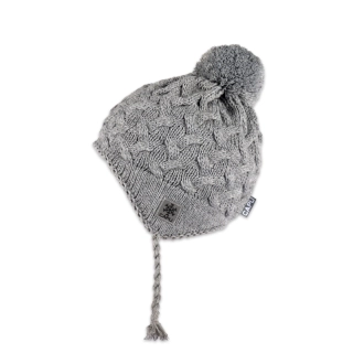 Dětská zimní pletená čepice na uši chlapecká dívčí – zateplená flízem, bambule