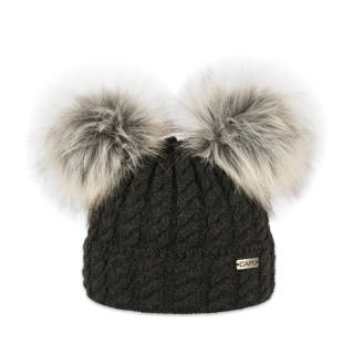 Dětská čepice se dvěma kožešinovými bambulemi