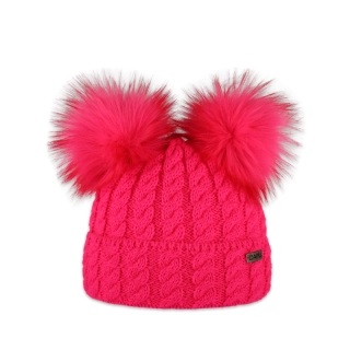 Dětská čepice se dvěma kožešinovými bambulemi