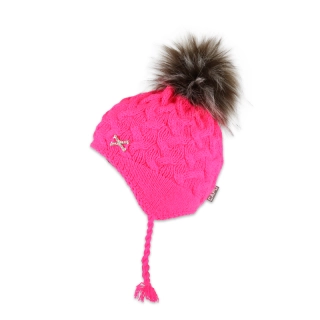 Dětská čepice s kožešinovou bambulí na uši