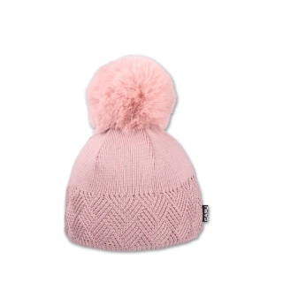 Dámská čepice s kožešinovou bambulí - růžová