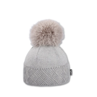 Dámská čepice s kožešinovou bambulí - světle šedá