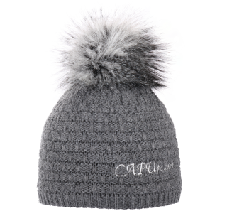 Dámská zimní pletená čepice s kožešinovou bambulí – zateplená flízem