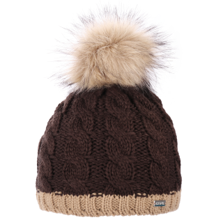 Dámská zimní pletená čepice s kožešinovou bambulí – zateplená flízem