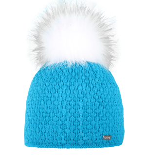 Dámská zimní pletená čepice s kožešinovou bambulí – zateplená flízem