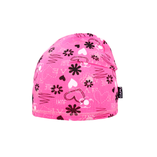 Dětská bavlněná jarní čepice se srdíčky přepadlá – tenká jednovrstvá, velikost 52-54 cm